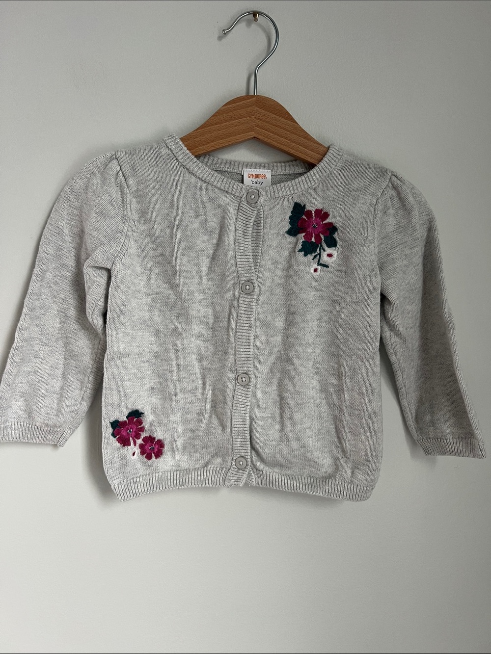 Gymboree | 100% Cotton Light Gray Floral Embroidered Cardigan Size 6-12 Months